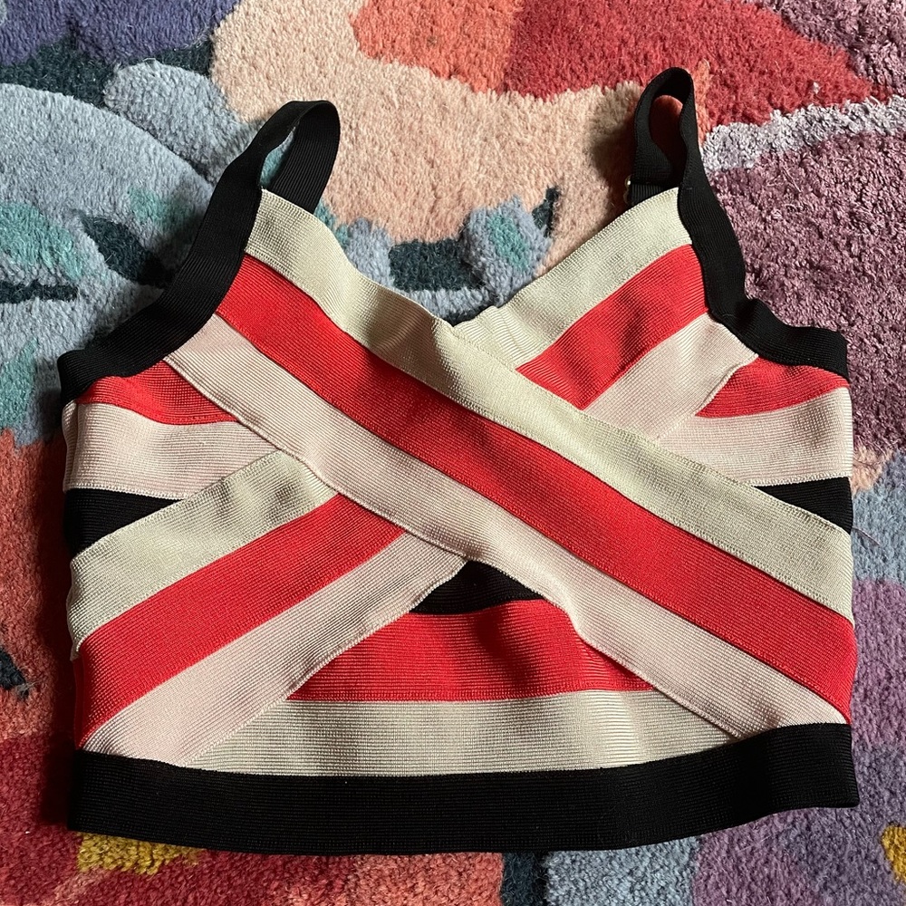 BEBE crop top bustier red black pink tan size S Small